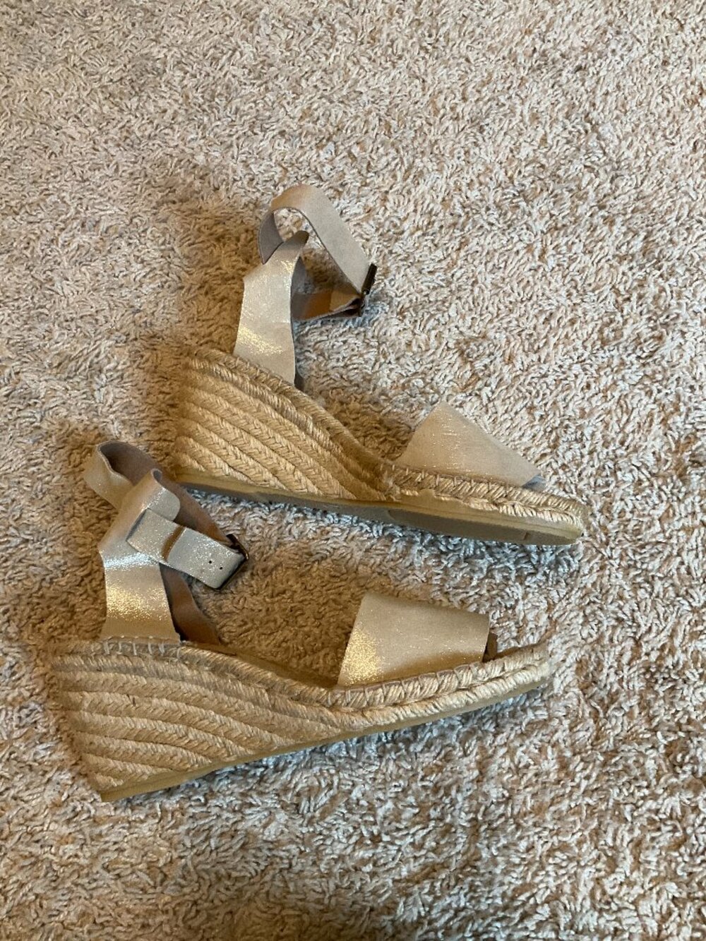 J Crew Corsica Espadrille Wedges Sandals Metallic Suede Pale Gold Size 10 G4198
